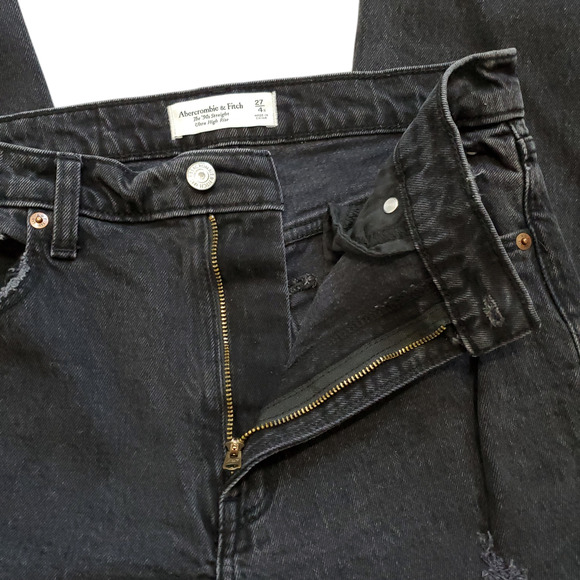 Abercrombie Ultra High Rise 90s Straight Jeans Black Distressed 4 27 - Picture 4 of 11